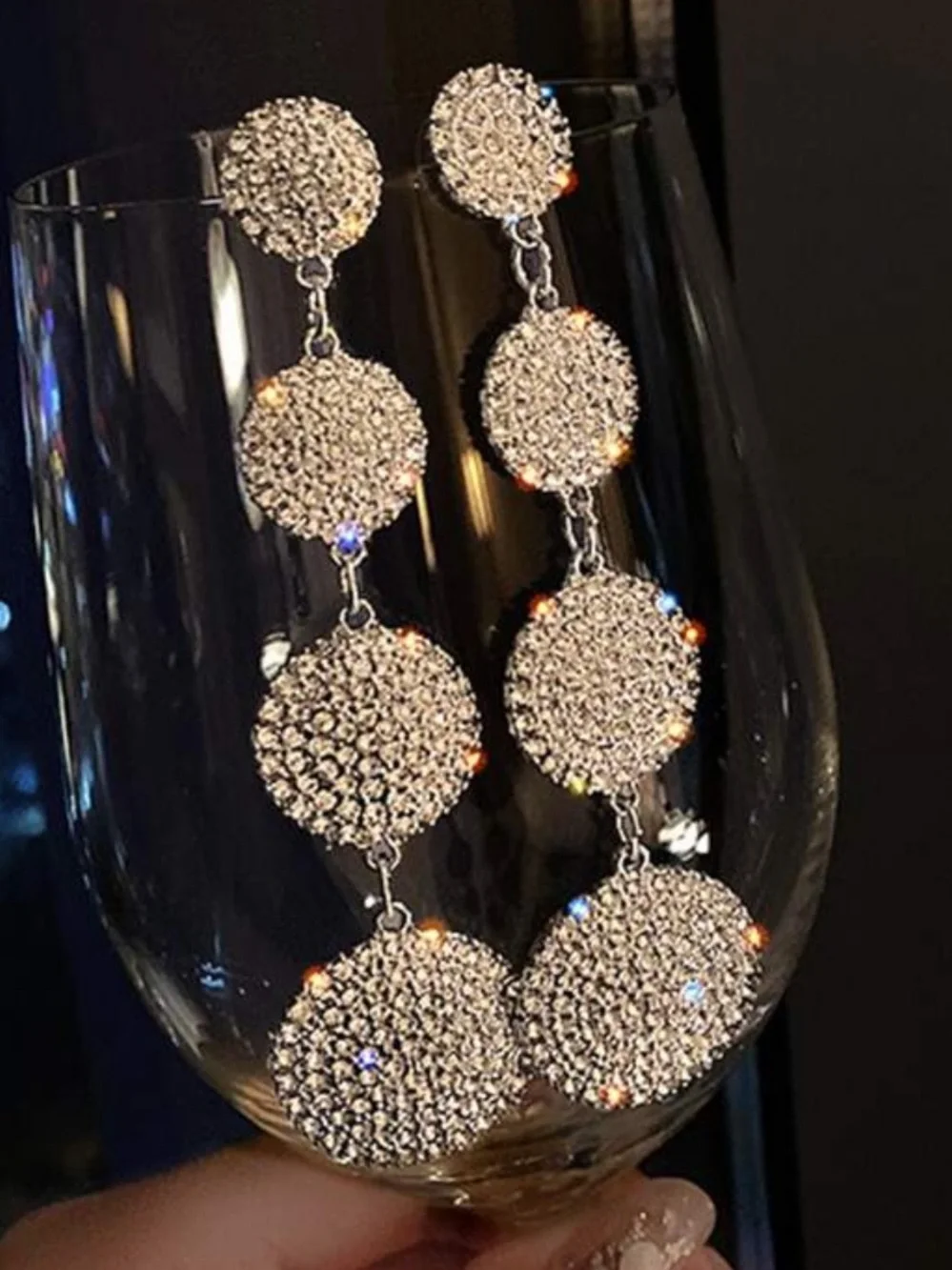 Crystal Rhinestone Long Dangle Earrings - Silver